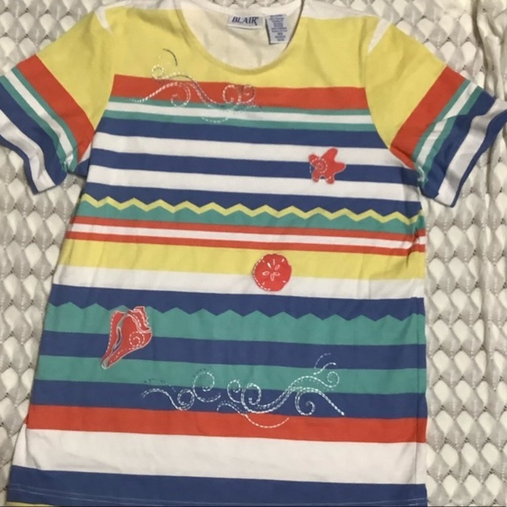 3/$20 BLAIR NWOT Striped SS T-Shirt w/ seashells